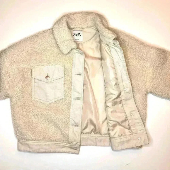 Zara Womens Off White Cropped Sherpa Jacket with Front pockets Size XS - Picture 9 of 11